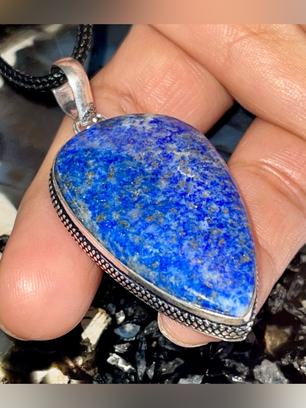 Dark Lapis Lazuli Crystal Pendant 2 1/4”